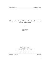 A Comparative Study of Prisoner Disenfranchisement in Western Democracies
