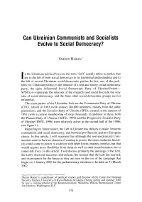 Can Ukrainian Communists and Socialists Evolve to Social Democracy?