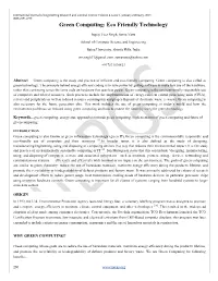 Green Computing: Eco Friendly Technology