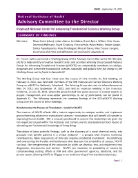 Proposed National Center for Advancing Translational Sciences Working Group