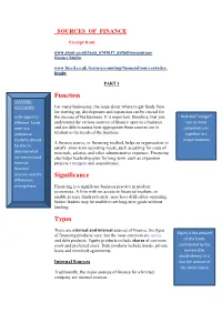 Sources of Finance