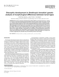 Dimorphic Development in Streblospio Benedicti: Genetic Analysis of Morphological Differences Between Larval Types CHRISTINA ZAKAS and MATTHEW V
