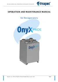 OPERATION and MAINTENANCE MANUAL for Recuperators