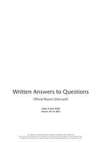Written Answers to Questions Official Report (Hansard)