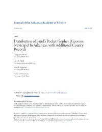 Distribution of Baird's Pocket Gopher (Geomys Breviceps) in Arkansas; with Additional County Records Douglas A
