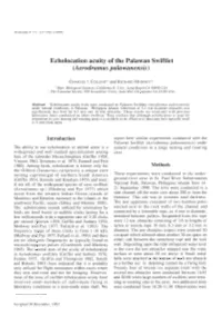 Echolocation Acuity of the Palawan Swiftlet (Aerodramus Palawanensis)