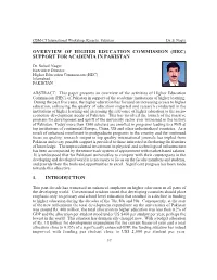 Overview of Higher Education Commission (Hec) Support for Academia in Pakistan