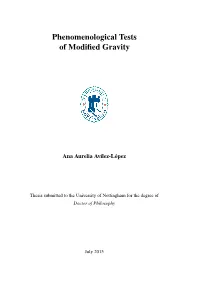 Phenomenological Tests of Modified Gravity