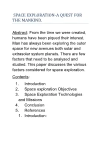 Space Exploration-A Quest for the Mankind