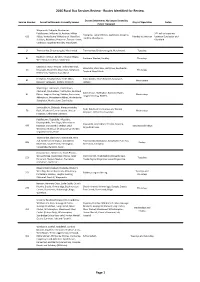 2016 Rural Bus Services Review - Routes Identified for Review