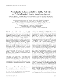 (EP2) Null Mice Are Protected Against Murine Lung Tumorigenesis