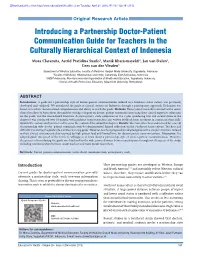 Introducing a Partnership Doctor-Patient Communication Guide for Teachers in the Culturally Hierarchical Context of Indonesia
