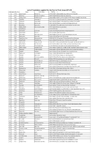 Pesh Imam BPS-09 S.No Application No