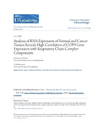 Analysis of RNA Expression of Normal and Cancer Tissues Reveals High Correlation of COP9 Gene Expression with Respiratory Chain Complex Components Christina A