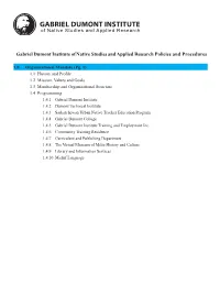 Gabriel Dumont Institute of Native Studies and Applied Research Policies and Procedures