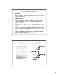 Life, Molecules and the Geological Record