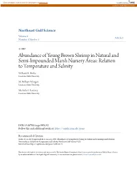 Abundance of Young Brown Shrimp in Natural and Semi-Impounded Marsh Nursery Areas: Relation to Temperature and Salinity William H