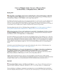 Archived Data: Colloquium Series, 2000-2014