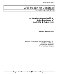 Immigration: Analysis of the Major Provisions Ofthe REAL ID Act of 2005