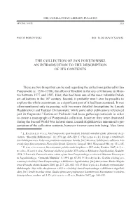 The Collection of Jan Ponętowski. an Introduction to the Description of Its Contents