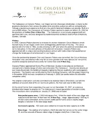 The Colosseum at Caesars Fact Sheet