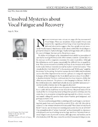 Unsolved Mysteries About Vocal Fatigue and Recovery