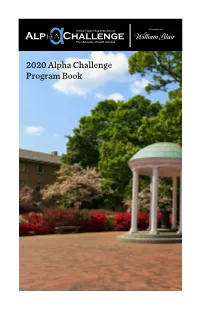 2020 Alpha Challenge Program Book Table of Contents
