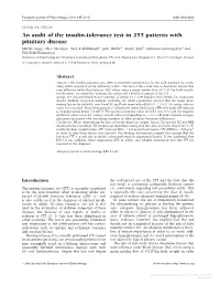 An Audit of the Insulin-Tolerance Test in 255 Patients with Pituitary Disease