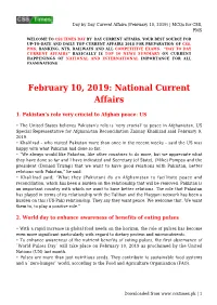 Day by Day Current Affairs (February 10, 2019) | Mcqs for CSS, PMS