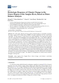 Hydrologic Response of Climate Change in the Source Region of the Yangtze River, Based on Water Balance Analysis
