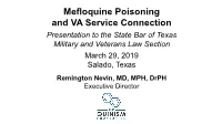 Mefloquine Poisoning and VA Service Connection
