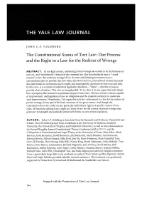 The Constitutional Status of Tort Law: Due Process and the Right to a Law for the Redress of Wrongs