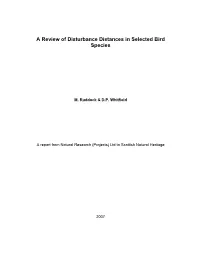 A Review of Disturbance Distances in Selected Bird Species