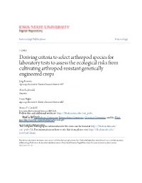 Deriving Criteria to Select Arthropod Species for Laboratory Tests To