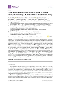 Does Hemoperfusion Increase Survival in Acute Paraquat Poisoning? a Retrospective Multicenter Study