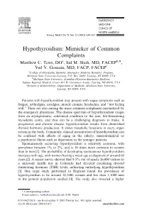 Hypothyroidism: Mimicker of Common Complaints Matthew C