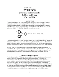 Cetirizine Hydrochloride) Tablets and Syrup for Oral Use