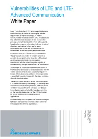 Vulnerabilities of LTE and LTE- Advanced Communication White Paper