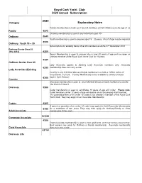 2020 Explanatory Notes Royal Cork Yacht Club 2020 Annual Subscription