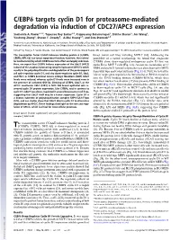 C/Ebpδ Targets Cyclin D1 for Proteasome-Mediated Degradation Via Induction of CDC27/APC3 Expression