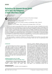 Dysfunction of the Autonomic Nervous System and Its Role in the Pathogenesis of Septic Critical Illness (Review)