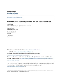Preprints, Institutional Repositories, and the Version of Record