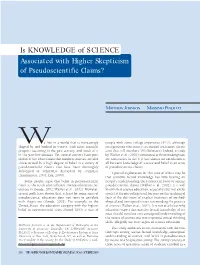 Is KNOWLEDGE of SCIENCE Associated with Higher Skepticism of Pseudoscientific Claims?