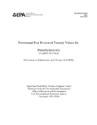PROVISIONAL PEER REVIEWED TOXICITY VALUES for DIMETHYLMERCURY (CASRN 593-74-8) Derivation of Subchronic and Chronic Oral Rfds