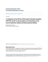 A Comparison of the Effects of Three Parent Education Programs STEP