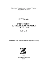 N. V. Tatsenko INTRODUCTION to THEORETICAL PHONETICS OF