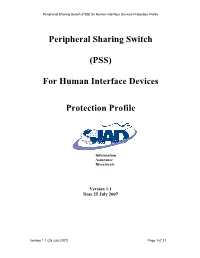 Peripheral Sharing Switch (PSS) for Human Interface Devices Protection Profile