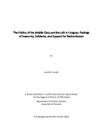 The Politics of the Middle Class and the Left in Uruguay: Feelings of Insecurityinsecurity,, Solidaritysolidarity,, and Support for Redistribution