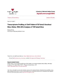 Transcriptome Profiling of Cleft Palate Intgf-Beta3 Knockout Mice Alleles: RNA-SEQ Analysis of TGF-Beta3 Mice" (2017)