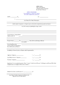 APPLICATION FORM for Recognition As a Refugee Or a Person Who Needs Complementary Protection